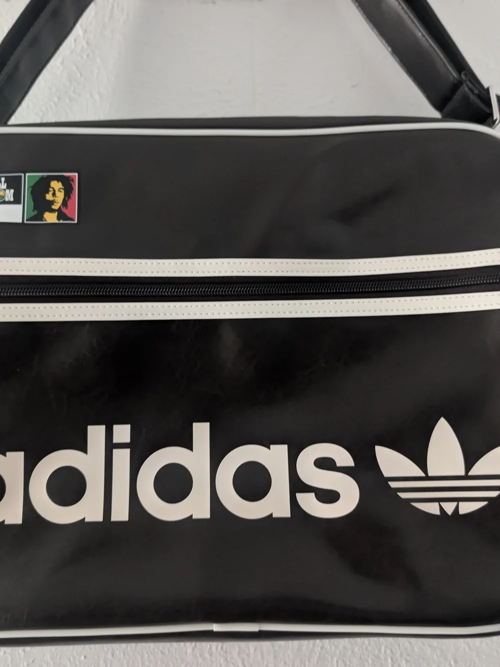 adidas Black and White Trefoil Messenger Bag with Retro Patch